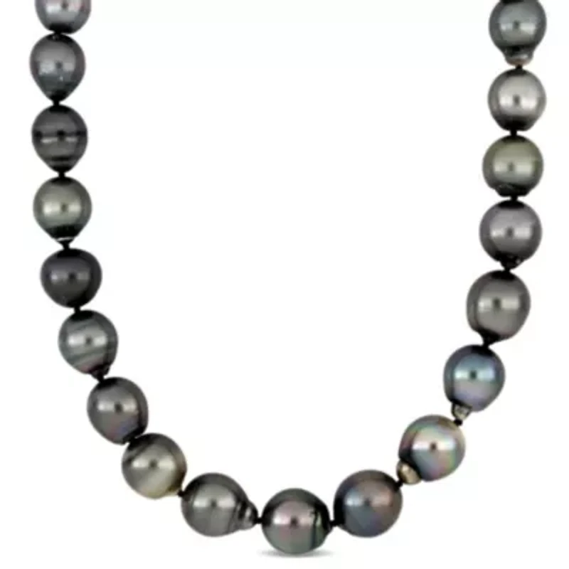 12-15.5mm Black Tahitian Cultured Pearl Necklace with 14K White Gold Ball Clasp with Diamond Accent