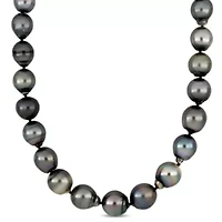 12-15.5mm Black Tahitian Cultured Pearl Necklace with 14K White Gold Ball Clasp with Diamond Accent