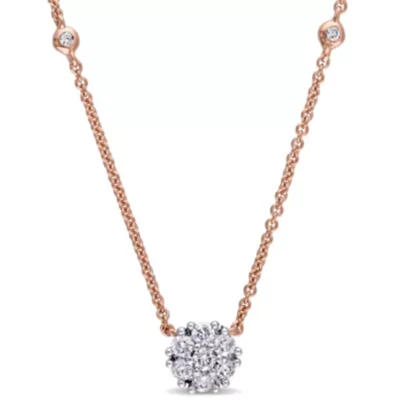1/3 ct. t.w. Diamond Cluster Necklace in 14K Rose Gold