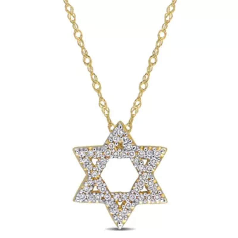 1/6 ct. t.w. Diamond Star of David Pendant with Chain in 14K Yellow Gold