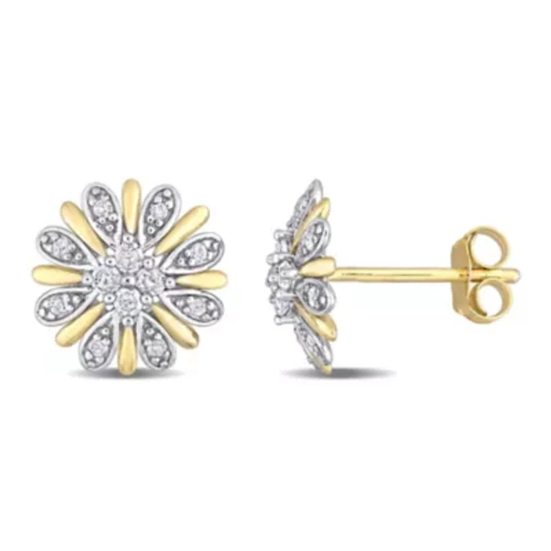 1/4 ct. t.w. Diamond Flower Post Earrings in 10K Two-Tone Gold