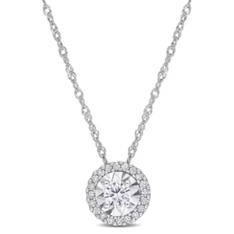 1/4 ct. t.w. Diamond Halo Pendant with Chain in 10K White Gold