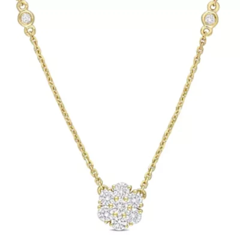 1/2 ct. t.w. Diamond Floral Cluster Necklace in 14K Yellow Gold