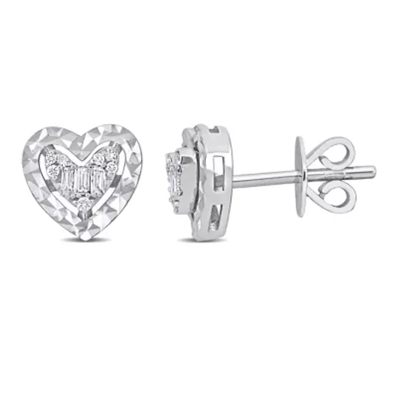 1/10 ct. t.w. Diamond Heart Post Earrings in 14K White Gold