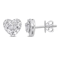 1/10 ct. t.w. Diamond Heart Post Earrings in 14K White Gold