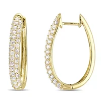 White Sapphire Hoop Earrings in 10K Yellow Gold