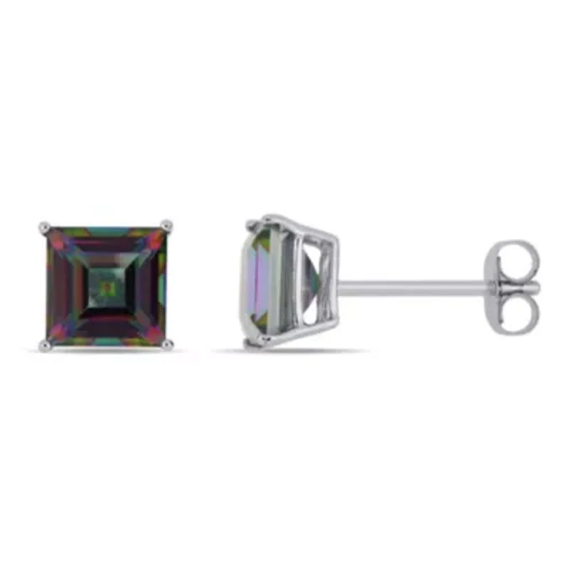 Exotic Green Topaz Stud Earrings in 10K White Gold