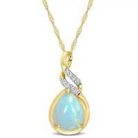 Blue Ethiopian Opal and Diamond Accent Twist Pendant with Chain in 10K Yellow Gold