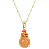 Orange Moonstone and Orange Sapphire Pendant with Chain in 14K Yellow Gold