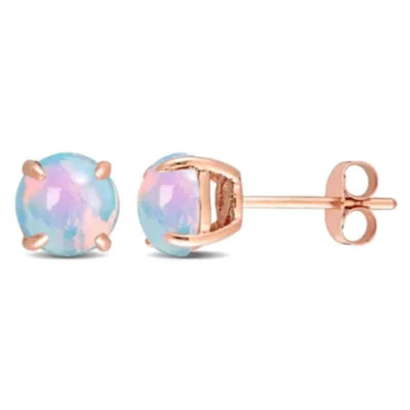 Blue Ethiopian Opal Stud Earrings in 10K Rose Gold