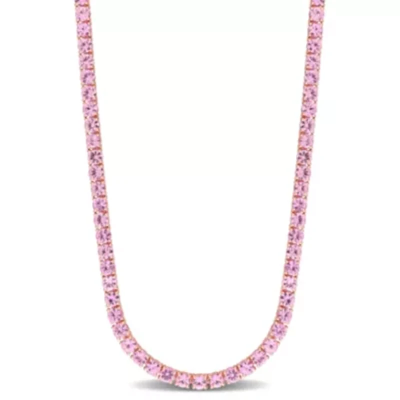 Pink Sapphire Tennis Necklace in 14K Rose Gold