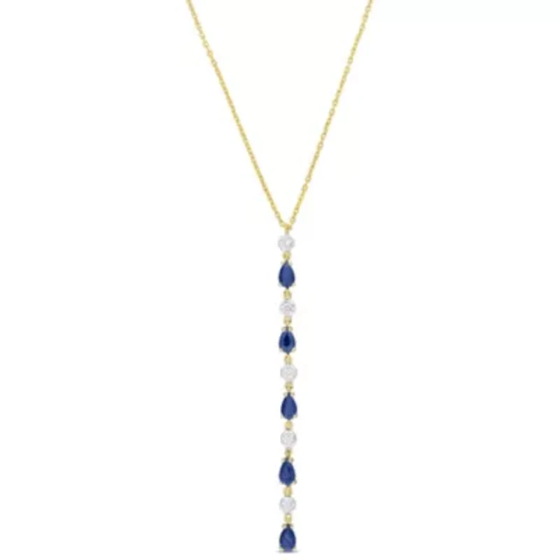 Sapphire and 1/4 ct. t.w. Diamond Lariat Necklace in 14K Yellow Gold