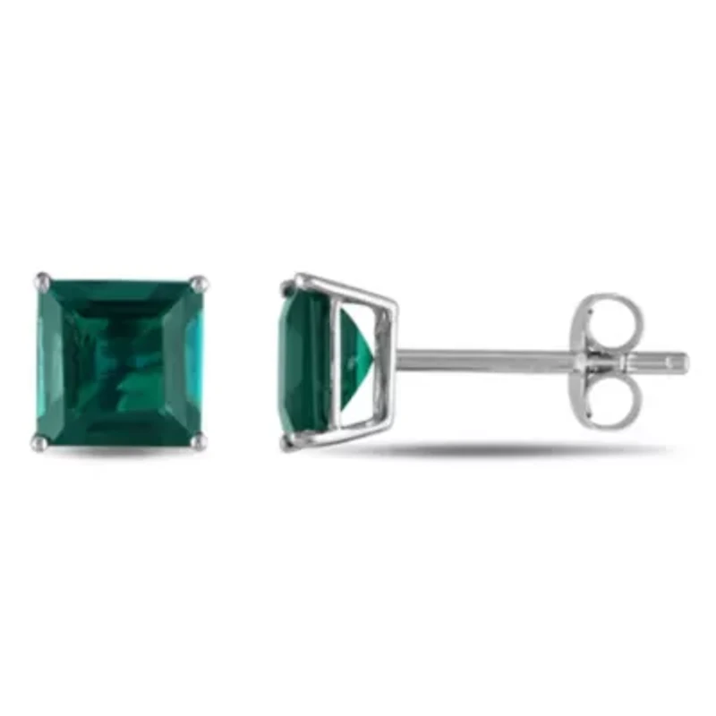 Lab Created Created Emerald Stud Earrings in 10K White Gold