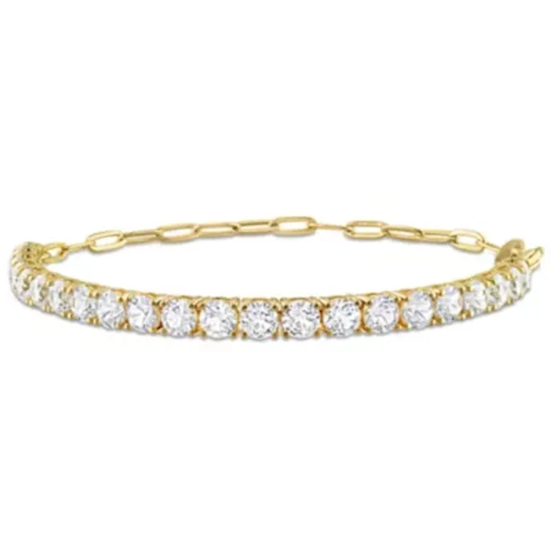 Lab Created Created White Sapphire Semi Tennis Bracelet in Yellow Plated Sterling Silver
