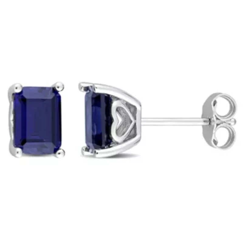 Lab Created Created Blue Sapphire Stud Earrings in Sterling Silver
