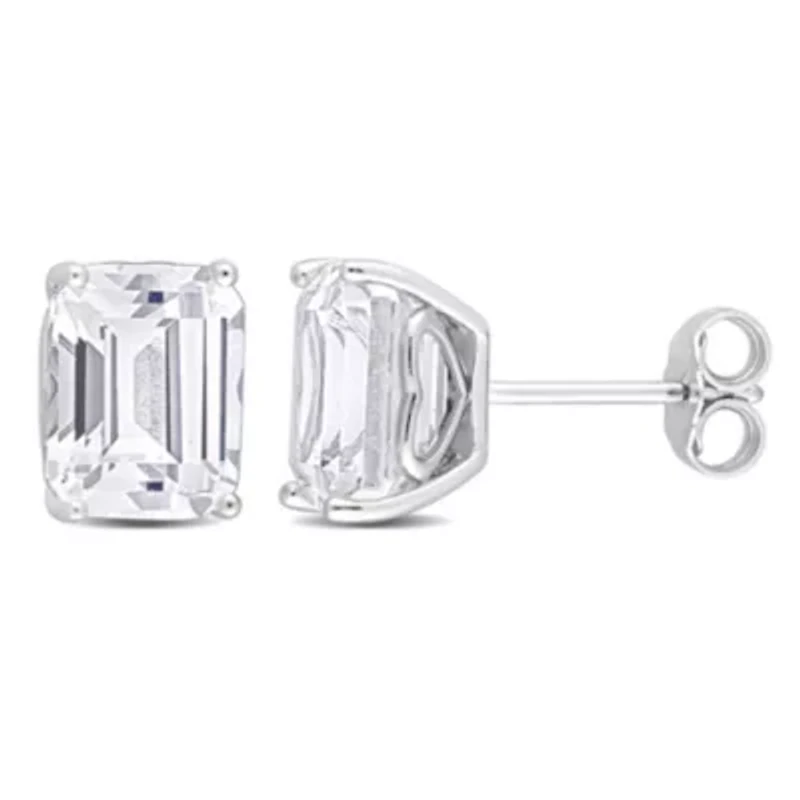Lab Created Created White Sapphire Stud Earrings in Sterling Silver