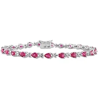 Lab Created Created Ruby "X" Link Bracelet in Sterling Silver