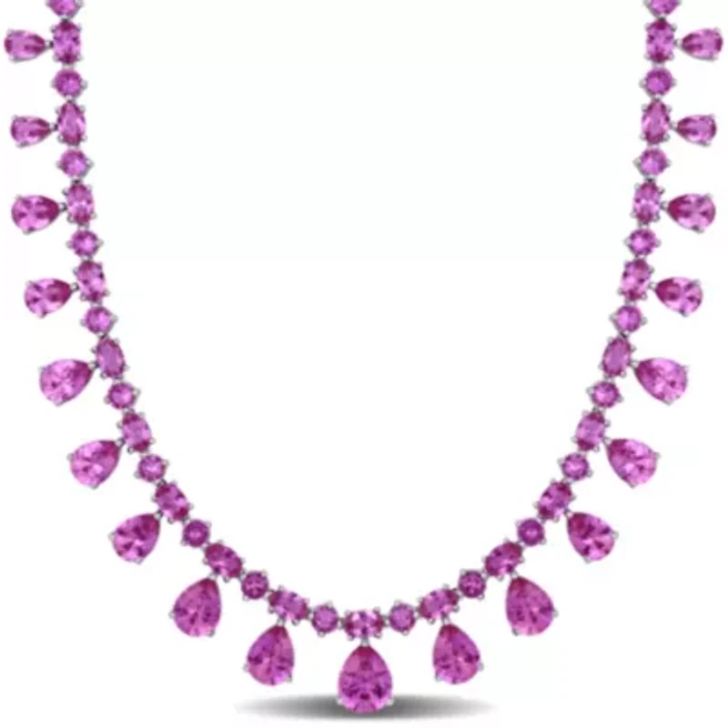 Lab Created Created Pink Sapphire Necklace in Sterling Silver