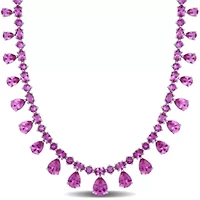 Lab Created Created Pink Sapphire Necklace in Sterling Silver
