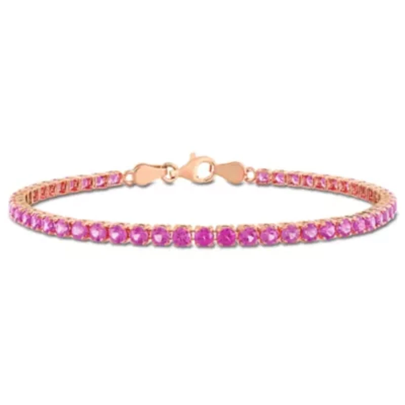 Lab Created Created Pink Sapphire Tennis Bracelet in Rose Plated Sterling Silver