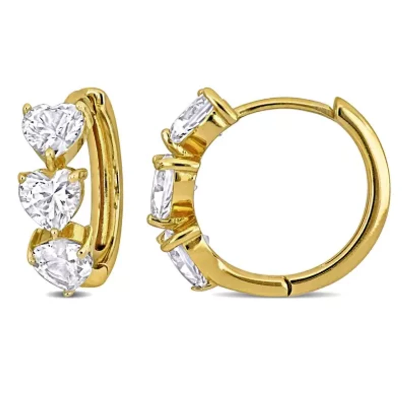 Lab Created Created White Sapphire Heart Hoop Earrings in Yellow Plated Sterling Silver