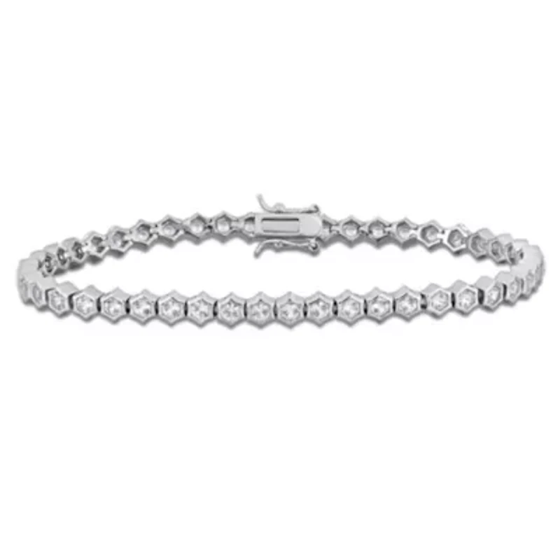 Lab Created Created White Sapphire Tennis Bracelet in Sterling Silver