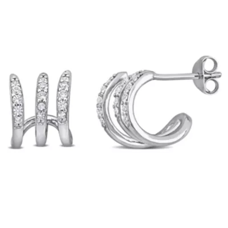 Lab Created Created White Sapphire 3-Layer Earrings in Sterling Silver