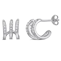 Lab Created Created White Sapphire 3-Layer Earrings in Sterling Silver