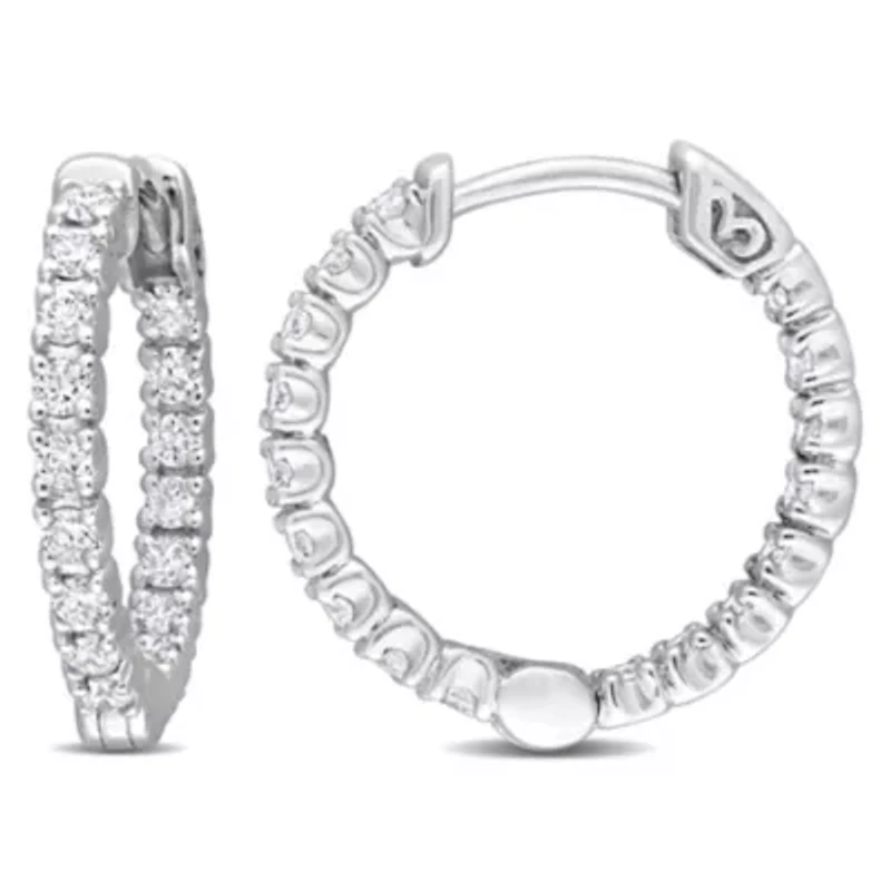 1/2 ct. t.w Diamond Hoop Earrings in 14K White Gold