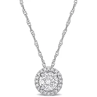 3/5 ct. t.w. Diamond Halo Drop Pendant with Chain in 14K White Gold, 17"