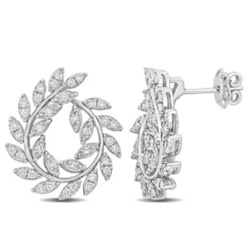 7/8 ct. t.w. Diamond Leaf Stud Earrings in 14K White Gold