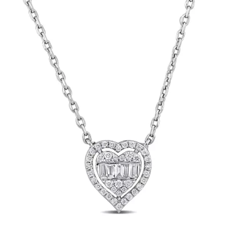 1/4 ct. t.w. Diamond Heart Halo Necklace in 14K White Gold, 17"