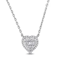 1/4 ct. t.w. Diamond Heart Halo Necklace in 14K White Gold, 17"