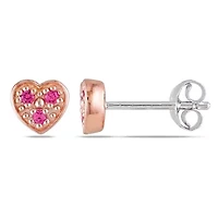 Lab Created Created Pink Sapphire Heart Stud Earrings in 2-Tone Sterling Silver