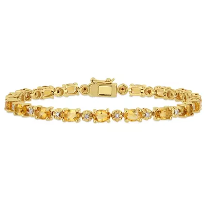 Citrine and Diamond Accent Bracelet in Yellow Plated Sterling Silver, 7.25"