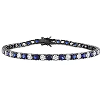 Lab Created Created Blue and White Sapphire Men's Bracelet in Black Rhodium Plated Sterling Silver, 9"