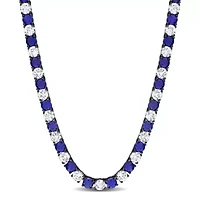 Created White and Blue Sapphire Men's Tennis Necklace in Black Rhodium Plated Sterling Silver