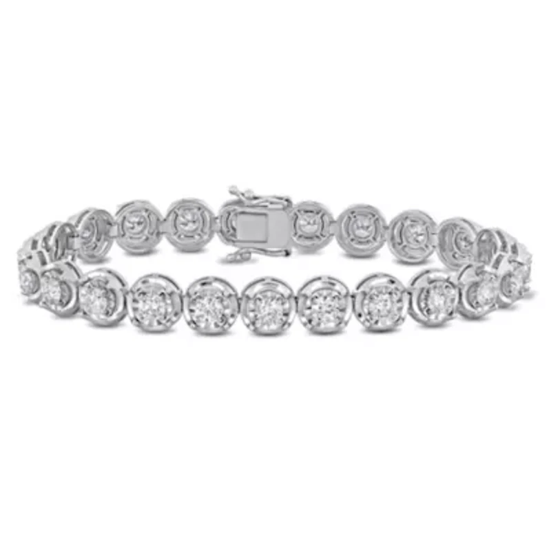 Lab Created 4.83 ct. t.w. Lab Grown Diamond Halo Tennis Bracelet in 14K White Gold, 7"
