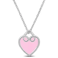 Pink Enamel Heart Pendant with Chain in Sterling Silver, 17"