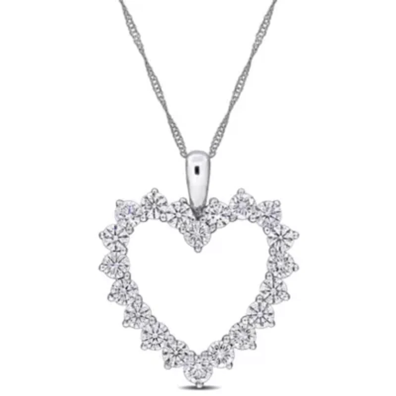 Lab Created 2 ct. t.w. Lab Grown Diamond Open Heart Pendant with Chain in 14K White Gold, 17"