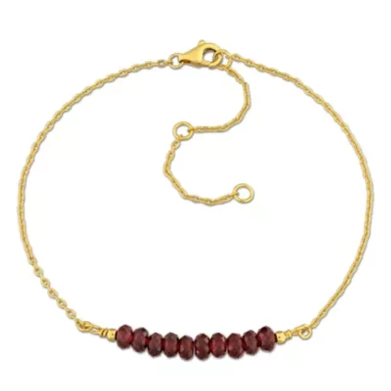 Garnet Bead Bracelet in Yellow Plated Sterling Silver, 7"+2"