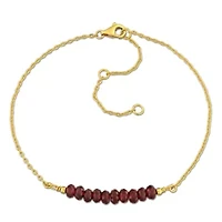 Garnet Bead Bracelet in Yellow Plated Sterling Silver, 7"+2"