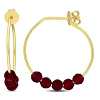 Garnet Bead Hoop Earrings in Yellow Plated Sterling Silver