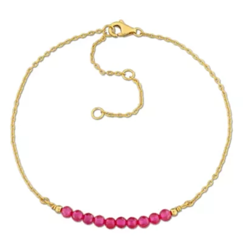 Created Ruby Bead Bracelet in Yellow Plated Sterling Silver, 7"+2"