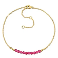 Created Ruby Bead Bracelet in Yellow Plated Sterling Silver, 7"+2"