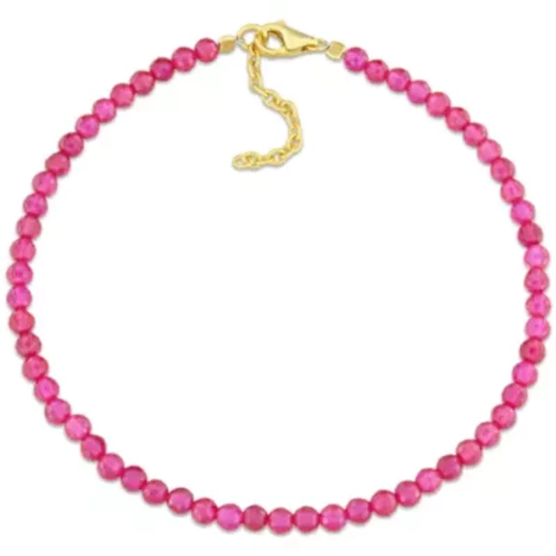 Lab Created Created Ruby Beaded Bracelet in Yellow Plated Sterling Silver, 7.25"+1"