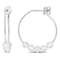 White Topaz Bead Hoop Earrings in Sterling Silver