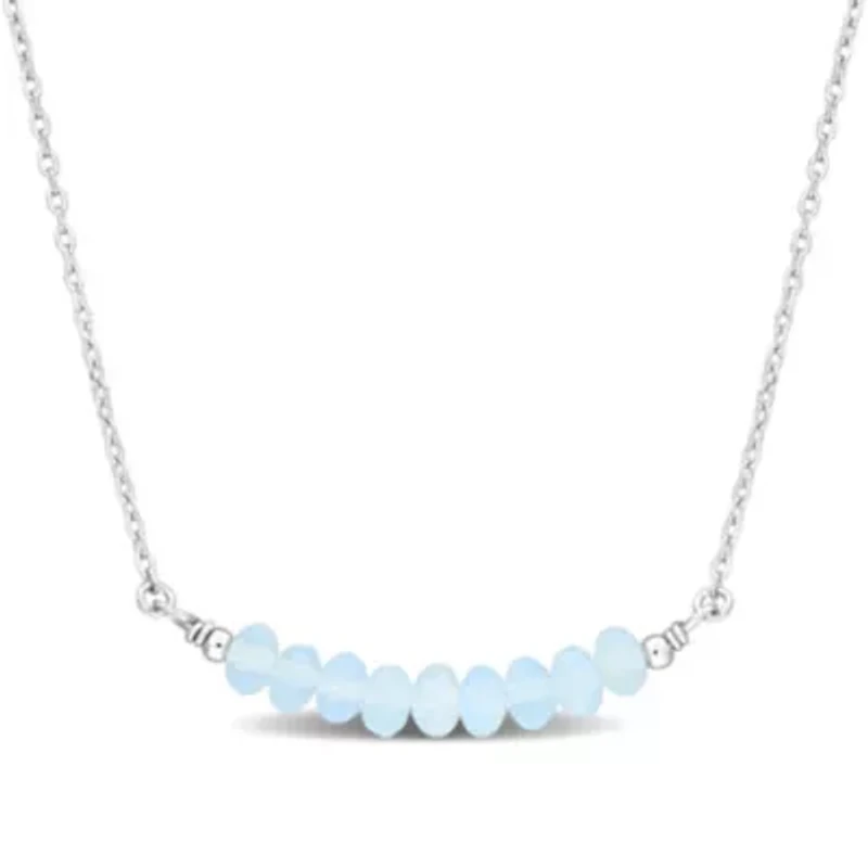 Aquamarine Bead Necklace in Sterling Silver, 16.5"+2"