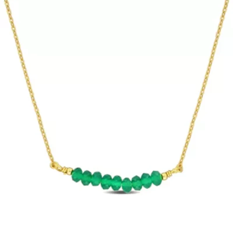 Green Onyx Bead Necklace in Yellow Plated Sterling Silver, 16.5:+2"
