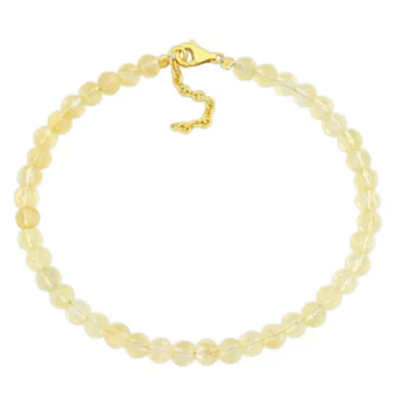 Citrine Beaded Bracelet in Yellow Plated Sterling Silver, 7"+2"